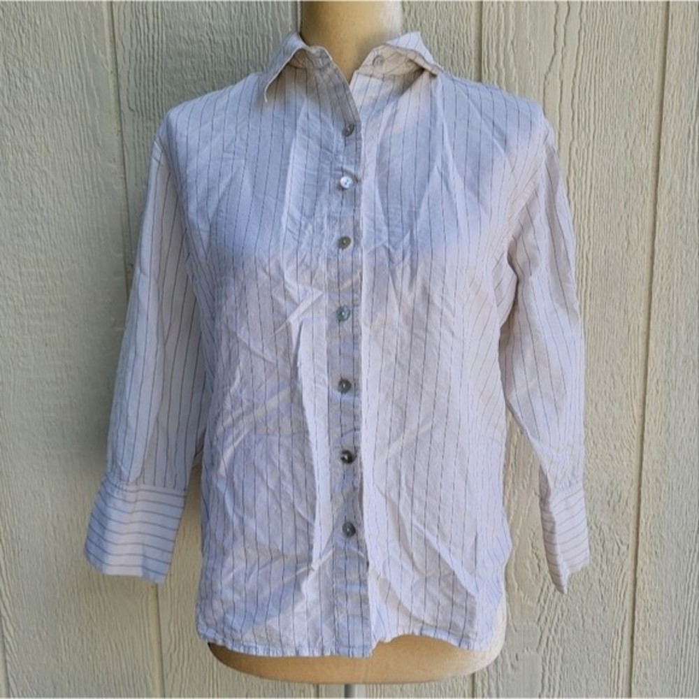 chico's verticle striped 100% silk white/black button down blouse sz 1